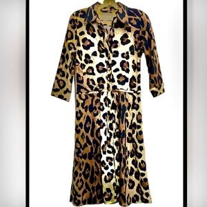 Dress Samantha Sung Leopard Fit-N-Flare Shirt Dress Tan Brown Black 8 Designer